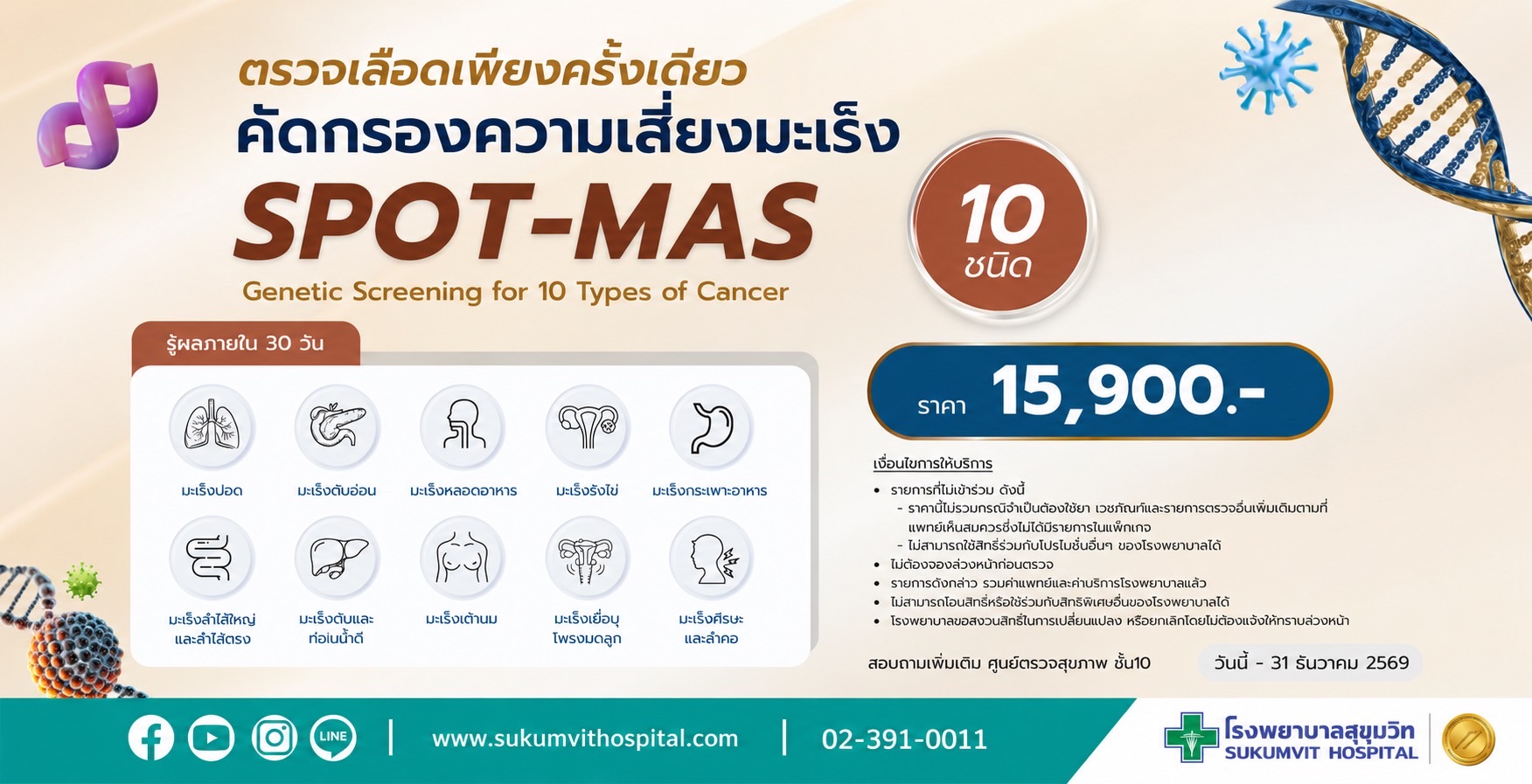 แพ็กเกจตรวจคัดกรองความเสี่ยงมะเร็ง SPOT-MAS (10 ชนิด)